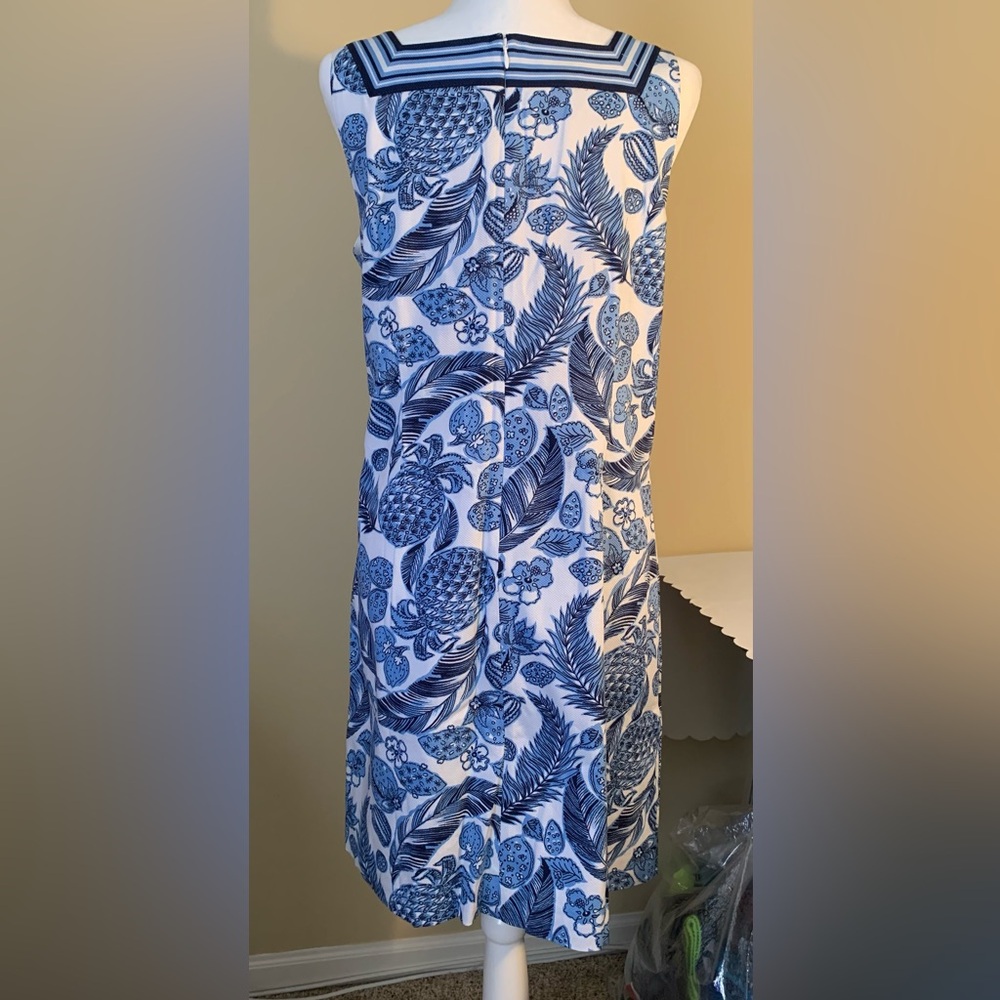 NWT Dress: Sleeveless Shift, Textured, Tropical Pineapple Print, Square Neck - Picture 4 of 9